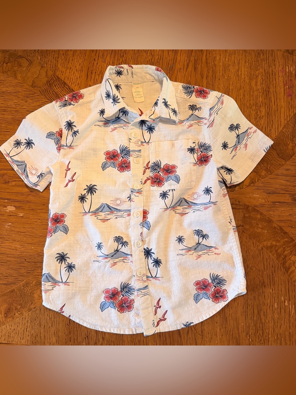 Boys White Tropical Print Short-Sleeve Button-Up Shirt